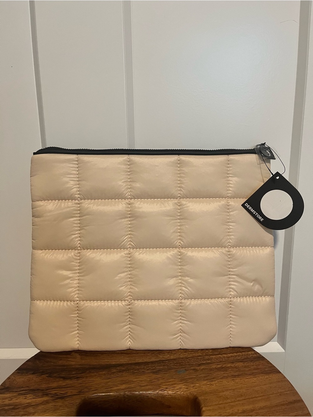 Dermstore Quilted Cosmetic Pouch in Cream